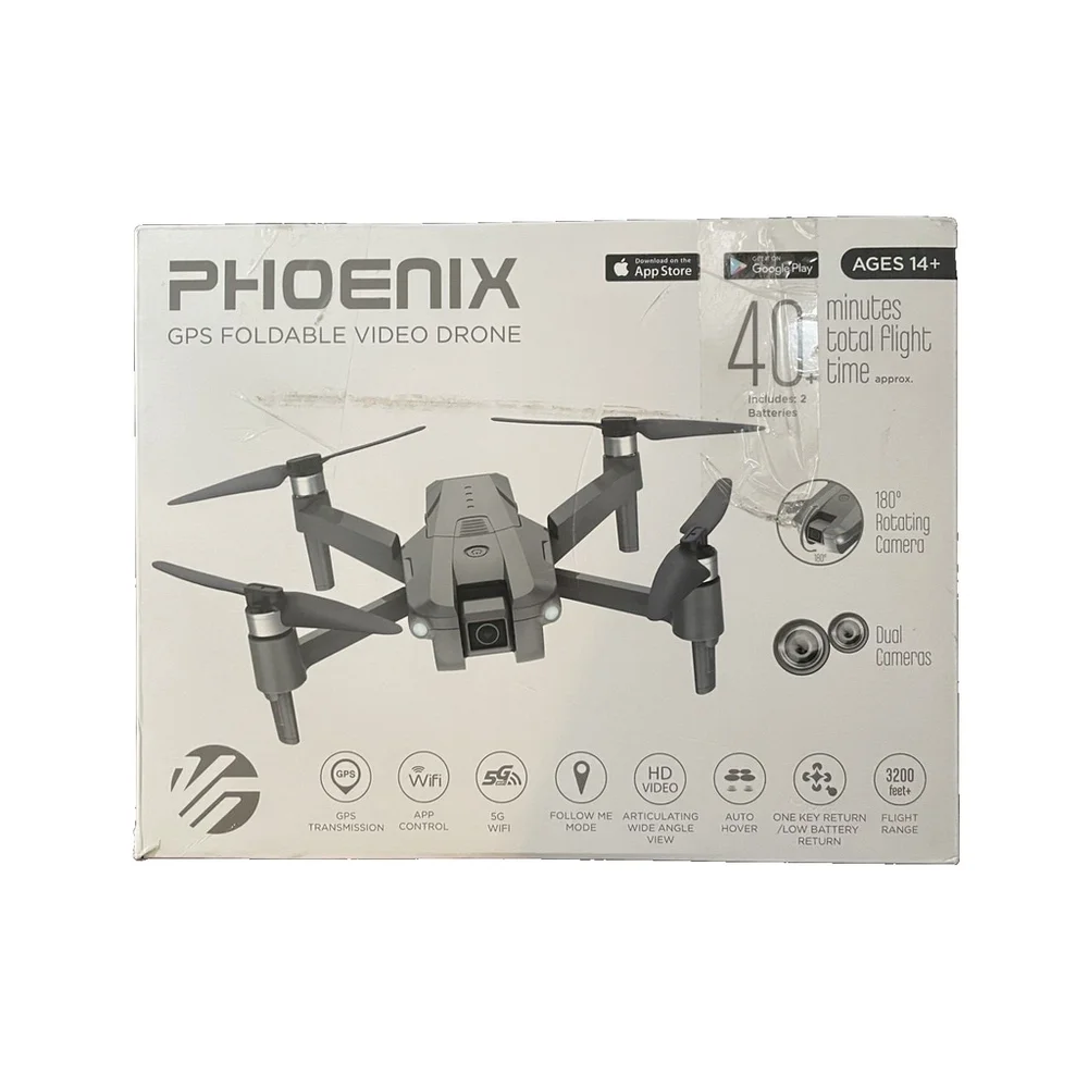 Phoenix GPS Foldable Video Drone 40 Minutes Total Flight Time Dual Cameras